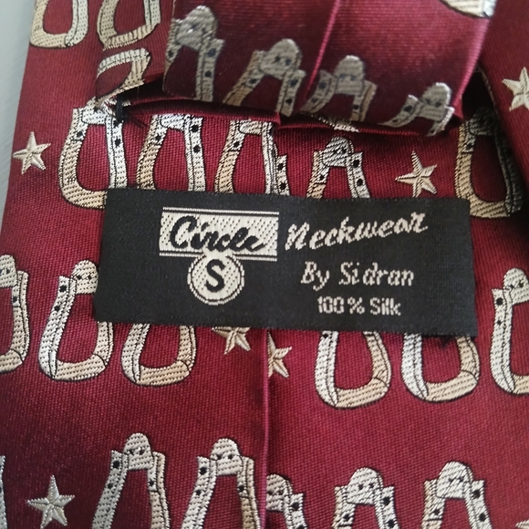 Lot 3 Men's Silk Cowboy Western Theme Revolver, Spur, Stirrup Circle S by Sidram - Picture 2 of 5